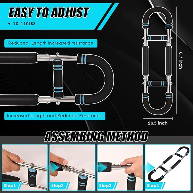 Twister Arm Exerciser, 70-110lb Adjustable Workout Equipment,Twister Arm Exerciser,Chest,Arms, Shoulders and Forearms Muscle Training Fitness Equipment,Portable Power Twister Bar