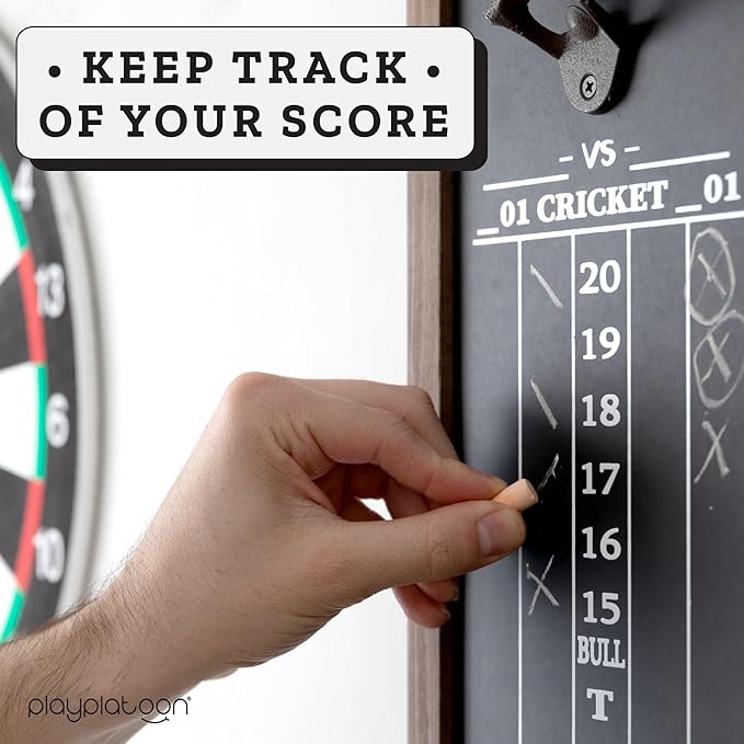 Play Platoon Dart Scoreboard & Darts Holder Wall Mount with Bottle Opener - Wood Score Board, Professional Darts Accessories, Dart Holder