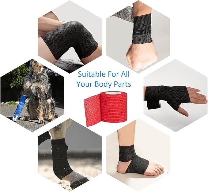 12Pcs 2”x 5 Yards Self Adhesive Bandage Wrap Elastic Bandage Wrap Self Adherent Cohesive Wrap Bandages for Wrist Ankle Vet Tape for Dogs Athletic Swelling Sprains Tape Grip Cover (Red)