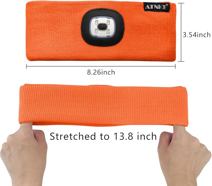 ATNKE 4 LED Lighted Sport Sweatband,USB Rechargeable Running Head Band Lamp High Stretch Wicking Gifts for Men and Women