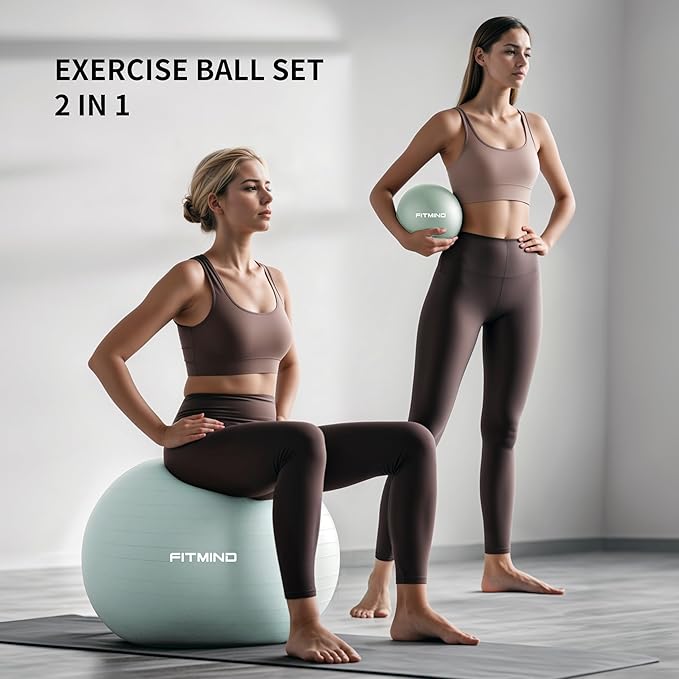 FITMIND_ Extra Thick Exercise Ball Yoga Ball 22in/26in/30in for Workout Pregnancy Stability,Anti-Burst and Slip Resistant Swiss Ball with Pump for Yoga, Pilates, Fitness,Birthing,Physical Therapy