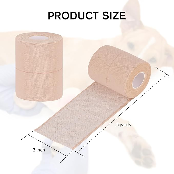 4 Rolls Elastic Tape, Breathable Self Adhesive Bandage Wrap, Flexible Stretch Bandages for Sports Wrists Sprains Knees Ankles, for Animals and Pets, 5 Yards (3 Inch in Width)