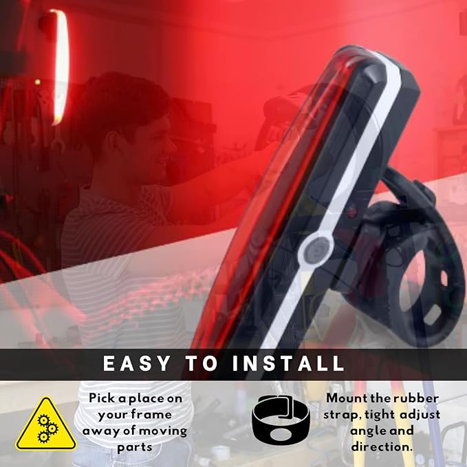 Ultra Bright Bike Taillight for Road Safety. Red Rechargeable Led Rear Light for seatpost Handlebar and Helmet. Day and Night Riding. Flex mounting Bicycle Road MTB eBike Scooter