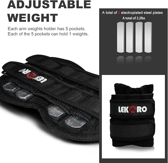 Adjustable Wrist Ankle Weights, Removable Arm & Leg Weight for Men & Women, Fitness, Strength Training, Running, Walking, Jogging, 1 Pair 2 Pack