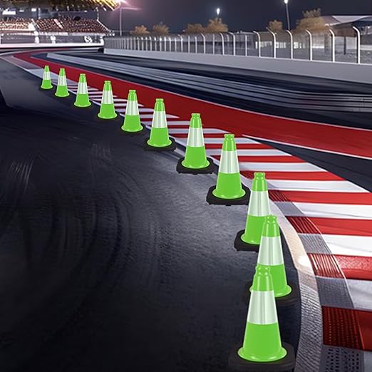 8 Pack 12” Green Traffic Safety Cones – Black Base Cones with 4” Reflective Collars – Stable PVC Road Cones for Parking, Construction, and Public Safety Use(12 inch-8Pack)