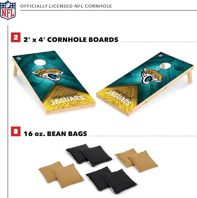 Wild Sports NFL Football 2' x 4' Regulation Size Solid Wood Cornhole Set with Direct Print HD Team Graphics Great Gift for Any Football Fan! Bean Bag Toss Family Outdoor Game