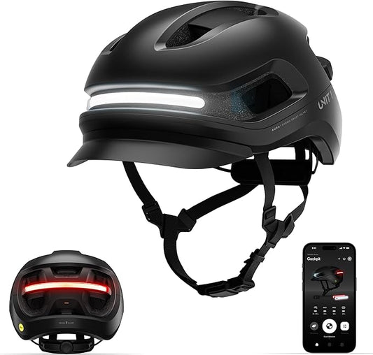 UNIT 1 Aura Hybrid Smart Bike Helmet | Urban & Road | MIPS | LED Front & Rear | Turn & Brake Light Compatible w/Remote | Crash Alert | E-Bike Fully Certified | Lightweight & Ventilated | App