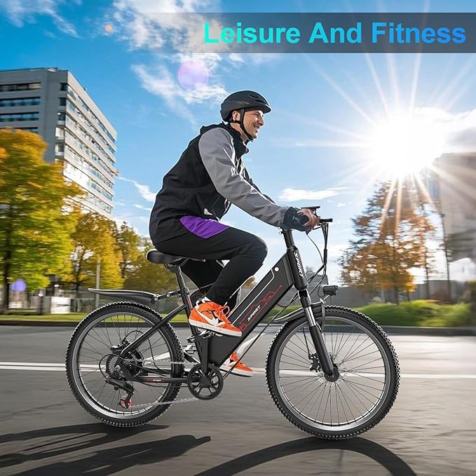 F26 Electric Mountain Bike for Adults,1500W Peak Motor, 55-Mile Range, 28MPH, 48V 10AH Detachable Battery, 7-Speed, 26-Inch Tires and Front Fork Fuspension Commuter Electric Bicycle