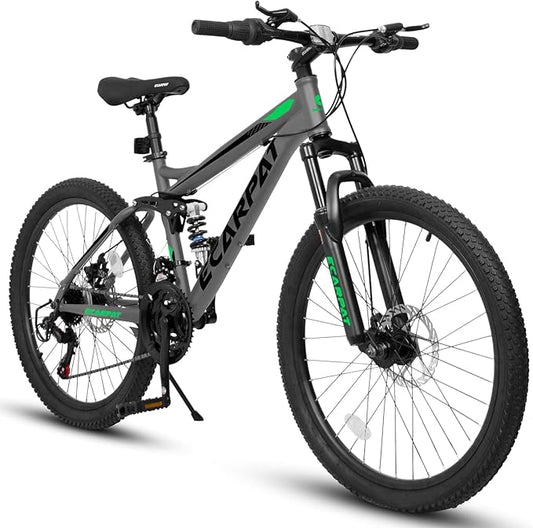 Ecarpat 24/26/27.5 Inch Mountain Bike, Dual/Front Suspension Mens Mountain Bike with 21 Speeds High-Carbon Steel Frame and Disc/V Brakes, Adult Sport Bicycle for Trail Snow Commuter City Road