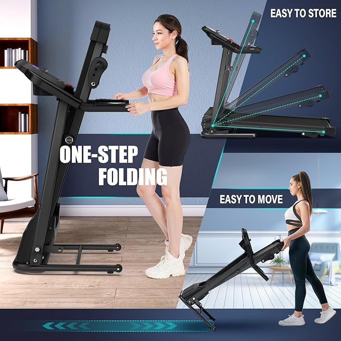 FYC Compact Folding Treadmill for Home - 2.5HP Quiet Brushless Motor, 3-Level Incline, 7.5 MPH, Shock Absorption, Space-Saving Design for Running, Walking - Treadmill for Small Spaces & Home Use