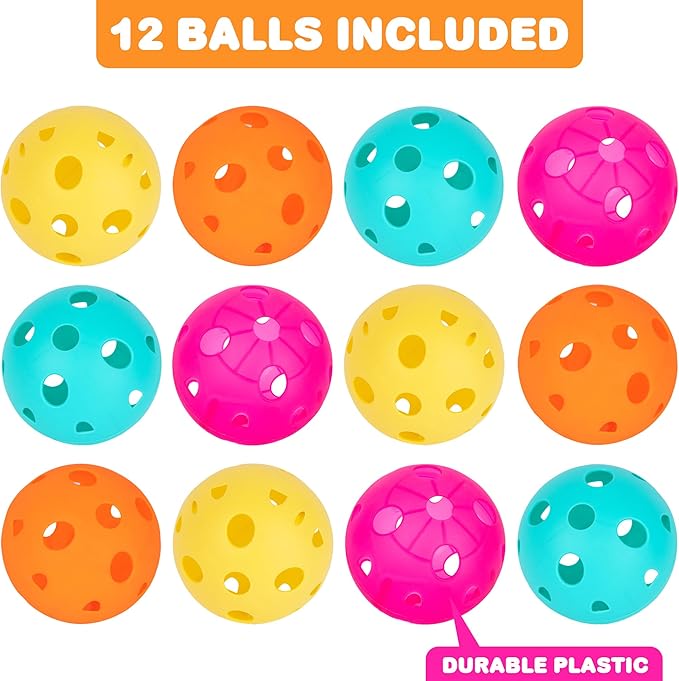 ArtCreativity Plastic Replacement Balls for Scoop Game – Set of 12 Lightweight Airflow Balls in 4 Bright Colors – Durable Outdoor Play Accessories for Kids & Adults – Great for Backyard & Beach Fun