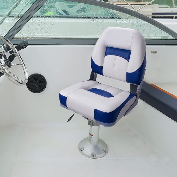 Two Tone Low Back Folding Boat Seat,White/Blue
