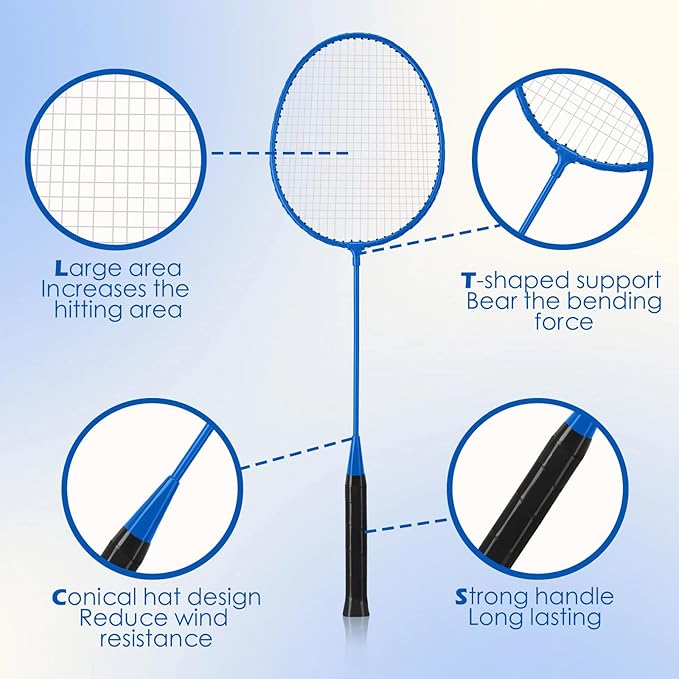 Wettarn 12 Pcs Badminton Rackets Bulk with 18 Nylon Badmintons, Shuttle Set for Adults Teenagers Youth Beginners Advanced Player Backyard Gym Beach Outdoor