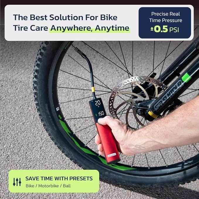 Woowind BP188 Bike Pump, The Pro Electric Bicycle Pump Tire Inflator Portable Air Compressor with Schrader, Presta and Dunlop Valve Adapters - 120~150PSI Options