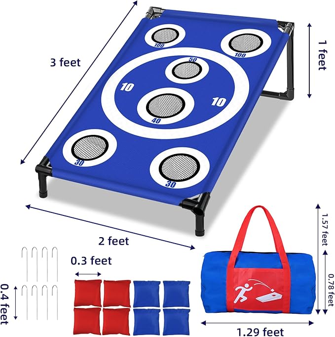 Cornhole Board Set 3x2 Ft with 8 Bean Bags and Carrying Bag Corn Hole Games Portable Cornhole Set for Indoor and Outdoor Ideal for Kids, Adults, Camping Travel,Parties,Beach, Yard