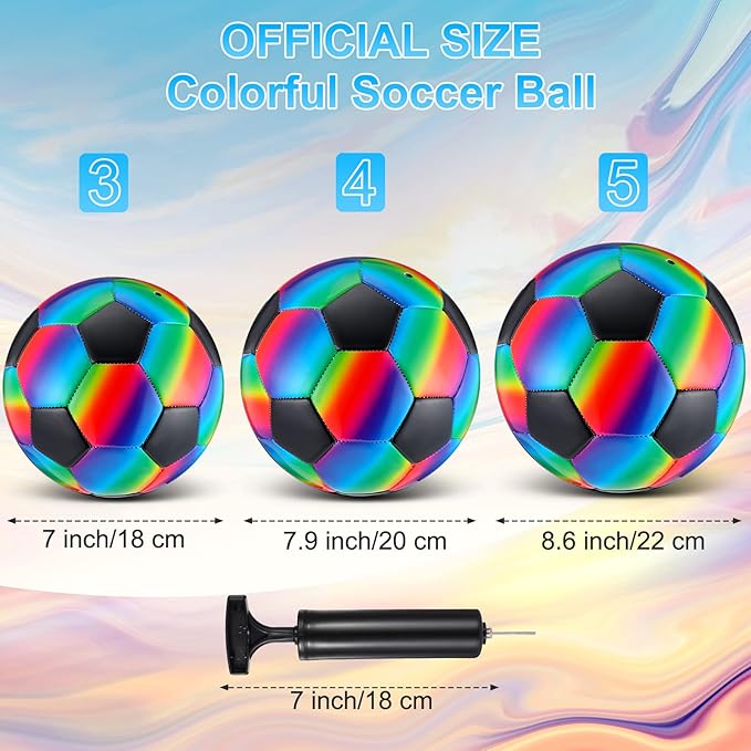 Retisee 2 Pcs Rainbow Soccer Ball with Pump Official Size Indoor Outdoor Soft Inflatable Soccer Sport for Child Teen Adult for Practice Game