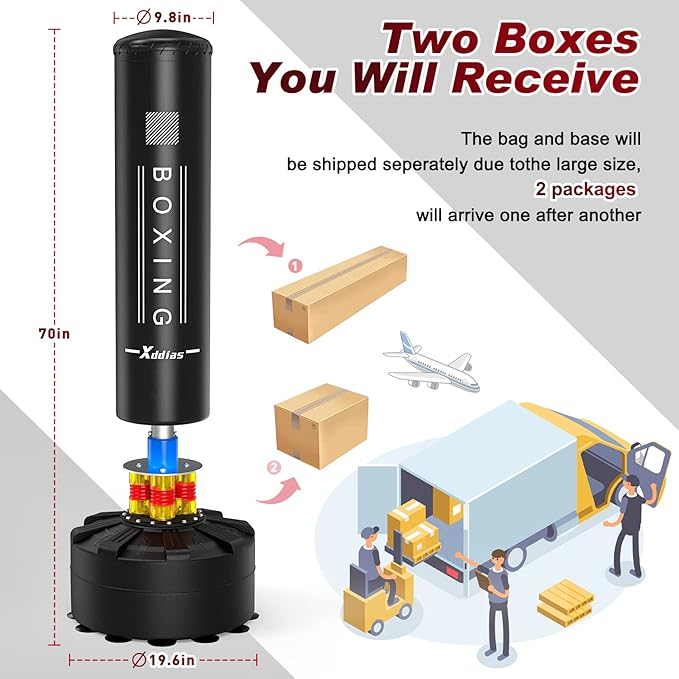 XDDIAS Punching Bag with Stand, 70'' Freestanding Punching Bag for Adult, Heavy Boxing Bag with Suction Cup Base Kickboxing Bag for MMA Muay Thai Fitness