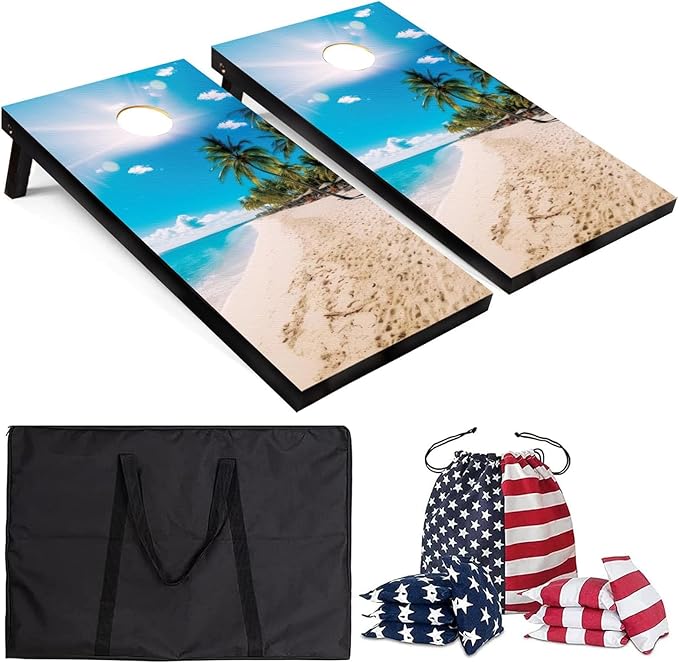 Cornhole Board Set 4x2 Regulation Size Billiards Table Style Cornhole Set with Carrying Bags & 8 Bean Bags Corn Hole Boards Bean Toss Games