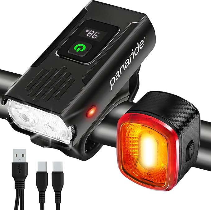 Bike Lights Kit Front and Back, USB C Rechargeable with Auto Brake Sensing, Waterproof Bicycle Headlight & Tail Light Set for Night Riding, Long Battery Life for Cycling Safety