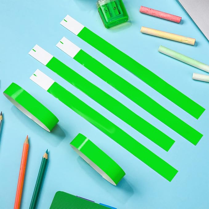 Tudomro 2400 Pack Neon Paper Wristbands Bulk - Waterproof, Lightweight, Adhesive - Concert, Events, Party for Hand Wrist Arm Identification(Green)