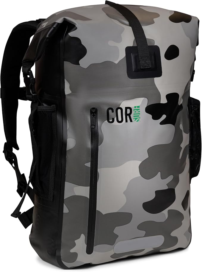 COR Surf Waterproof Backpack with Laptop Sleeve | Heavy Duty Hiking, Kayak Dry Bag Backpack | Roll-Top Closure (40L Camo)