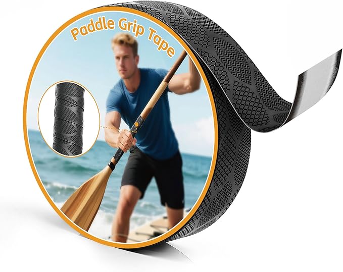 Premium Non-Slip Silicone Handle Cover for Blister Prevention & Cushioned Comfort. Fits Canoe, SUP & Boat Paddles (Black, 1In x 16.4Ft)