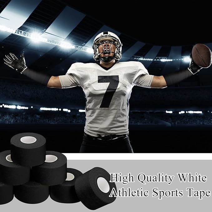 Hoolerry 12 Rolls 130 Yard Athletic Sports Tape Pre Wrap Very Strong Easy Tear No Sticky Residue Tape for Fingers Ankles Wrist Injury Wrap, Football Baseball Hockey Soccer(1.5 in,Black)