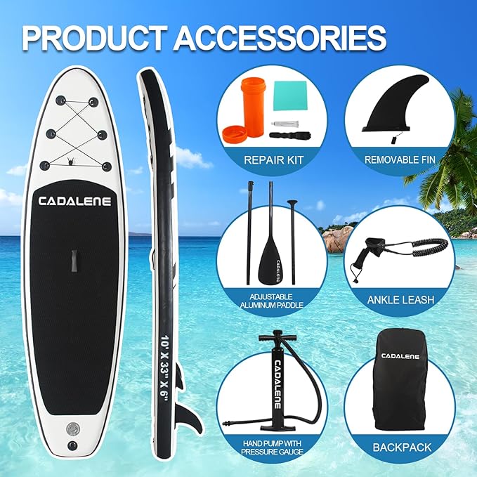 Inflatable Stand Up Paddle Board with Premium SUP Accessories,10' Non-Slip Deck Blow Up Paddle Board with Paddle, Pump, Backpack,Leash – All Around Stable for All Skill Levels