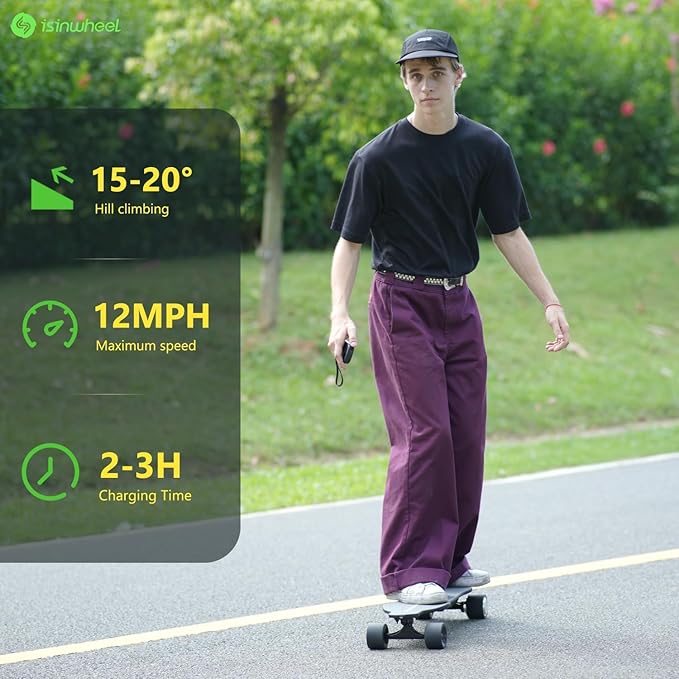 isinwheel V4/V6/V6pro/V8/V10 Electric Skateboard with Remote, 250W/450W/500W/1200W/3000W Brushless Motor, 9Mph/12Mph/30 Mph /32Mph Top Speed, Electric Longboard for Adults ＆Teens