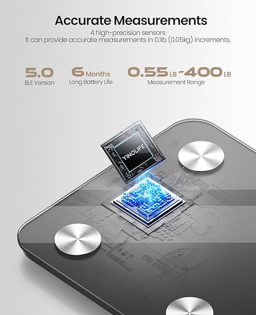 Scale for Body Weight, Digital Smart Bathroom Weight Scale with BMI, Body Fat, Muscle Mass, Accurate 20 Body Composition Scale, 10.2" Compact Platform with APP, 400lb, Black