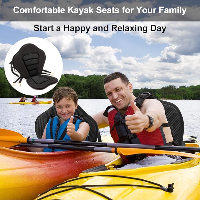 HLOGREE Kayak Seats - 1/2 Pck, Thicken Padded Seat Cushion with Back Support, Canoe & Ocean Sup Compatible