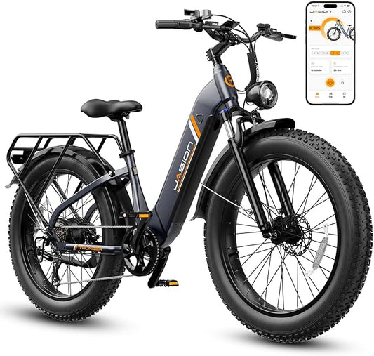 Jasion Thunder Electric Bike, 30+MPH 1500W Peak Motor E Bikes, 80Miles Range with 864Wh Battery, Hydraulic Disc Brakes, Front Suspension, 26'' x 4'' Fat Tire Adults Electric Bicycles, APP Control