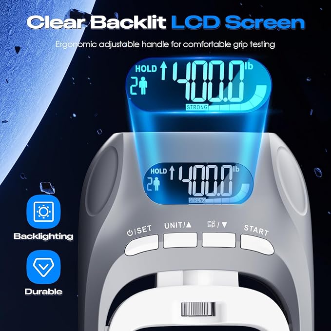 Electronic Grip Strength Tester With Adjustable Hand Gripper, Hand Dynamometer of 400lbs/180kg Tester Set with Digital Display – Precision Training for Rehab, Fitness, and Home Gym