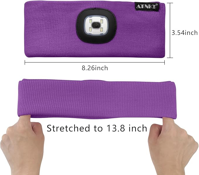 ATNKE 4 LED Lighted Sport Sweatband,USB Rechargeable Running Head Band Lamp High Stretch Wicking Gifts for Men and Women