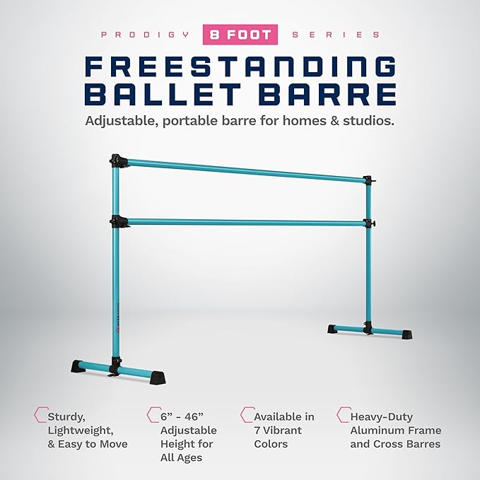 VITA Barre Portable Freestanding Double Ballet Barre, Prodigy, Aluminum | Adjustable Height, USA Made, Home or Gym Exercise Equipment for Kids & Adults | Dance, Fitness, Pilates
