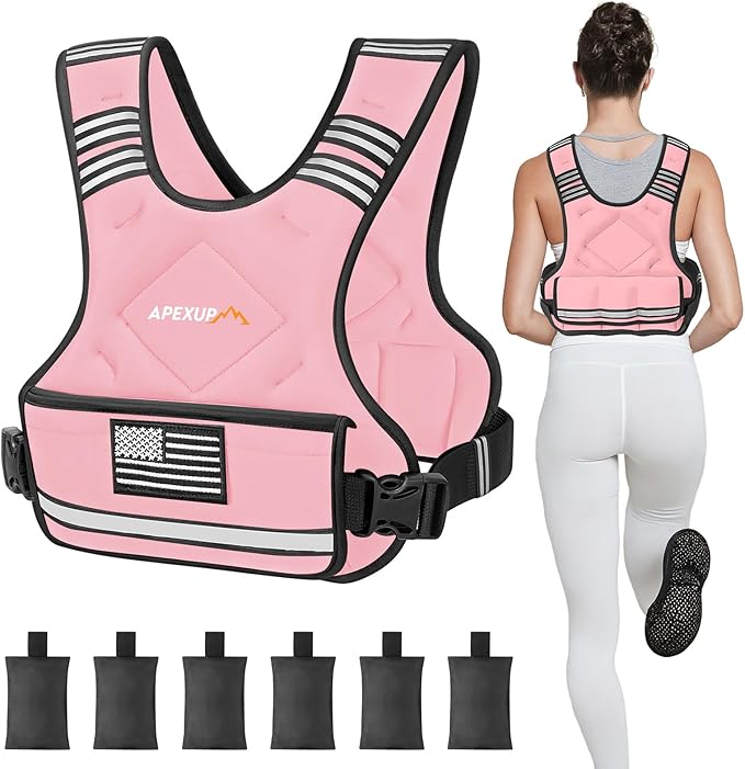 APEXUP Adjustable Weighted Vest, 4-10lb/12-18lb/20-32lb Vest with 6 Ironsand Weights and Large Pocket, Weight Vest for Men Women Strength Training, Running, Walking