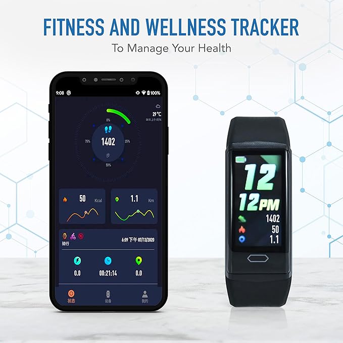 Zewa® Fitness Activity Tracker, Heart Rate Monitor, Free Pro App, Step Counter, Sleep Tracker, Remote Camera Support, Notifications & Alarms, Weather Data Display, Find Phone Feature
