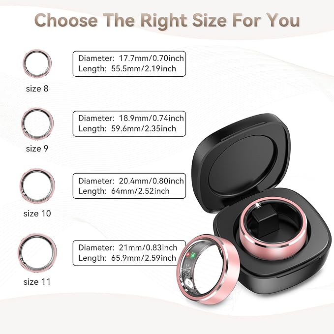 Health Smart Ring for Men Women, Fitness Tracker with Heart Rate/Blood Pressure/Blood Oxygen Monitor,Sleep Tracker,Pedometer, IP68 Waterproof Ring for iPhone&Android, No Subscription (Pink, Size8）