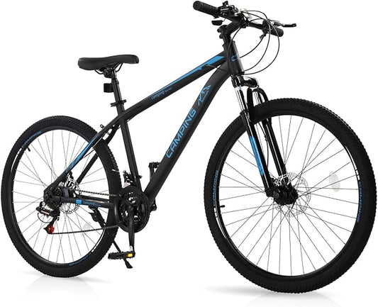 26/27.5" Mountain Bike 21 Speed Bikes for Adults, Men & Women Mountain Bike with High Carbon Steel Frame, All-Terrain Tires, Double Disc Brake and Suspension Fork