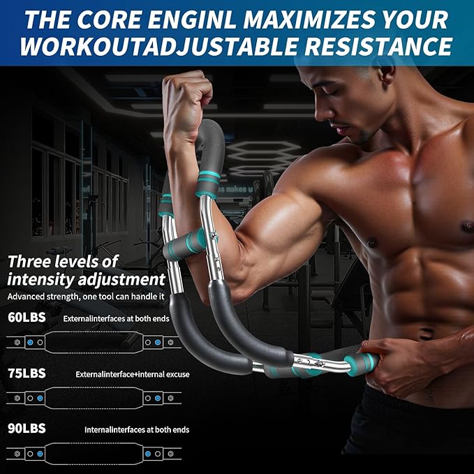 Twister arm Trainer, Adjustable Resistance (60-140 lbs) Chest Workout Equipment,Forearm Power Exercise bar , pectoralis spinalis Device, Portable Detachable Design