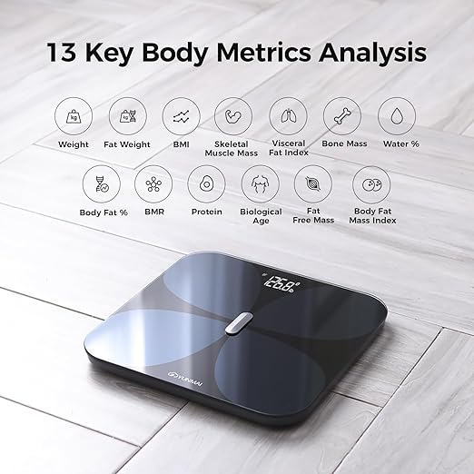 Yunmai Smart Scale with BMI, Body Fat, Muscle Mass, Body Weight, Body Fat Scale, 13 Body Composition Scale, Accurate Digital Bathroom Scale Bluetooth, Apple Health Compatible, Rechargeable 400lb