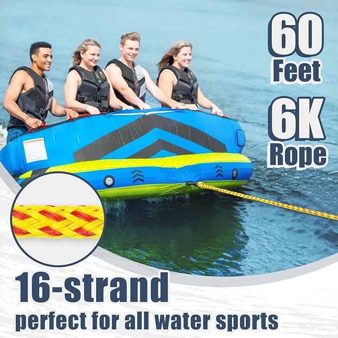 Boat Tow Rope 60ft 3-6K, Floating Ropes for Towable Tubes，Watersport Accessories