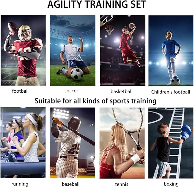 Agility Ladder Speed Training Equipment Set-20ft Agility Ladder 4 Adjustable Hurdles Running Parachute Jump Rope Speed Training Equipment for Soccer Football Basketball
