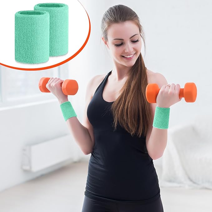 Wettarn 6 Pcs 4 Inch Wrist Sweatbands Tennis & Gymnastics Wristbands for Grips & Sport Cotton Elastic Thick Wrist Bands for Tennis & Football