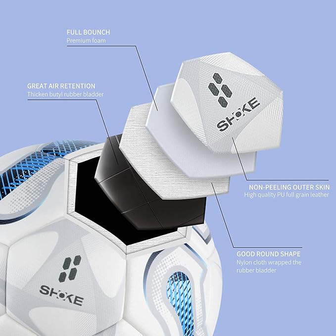 SHOKE Soccer Ball Size 5 Official Size Soccer Ball Thermal Bonded Training Slip Resistant