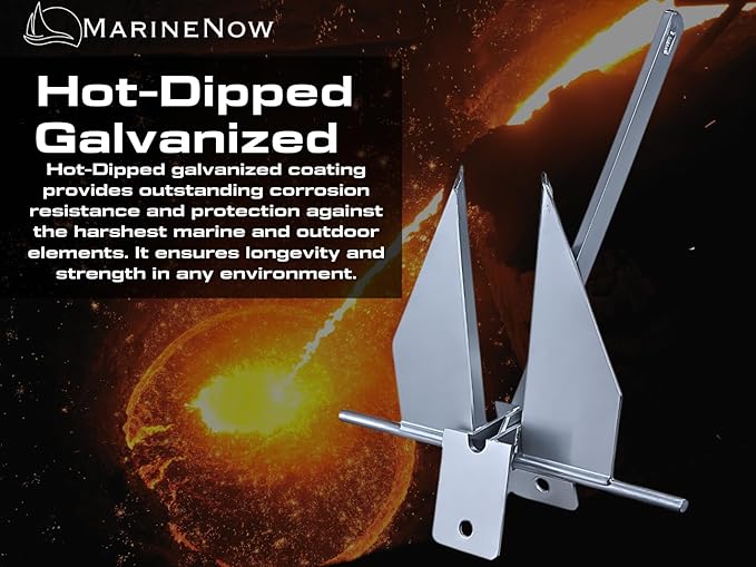 MarineNow Fluke Anchor Kit – Hot-Dip Galvanized Anchor with Chain, 98 ft Marine Rope & Shackles | Choose 5 lb (10–18 ft Boats), 8.5 lb (15–24 ft), or 13 lb (20–32 ft)