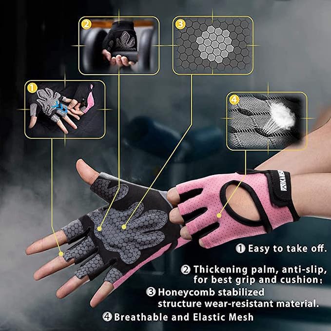 LIFECT Essential Breathable Workout Gloves, Weight Lifting Fingerless Gym Exercise Gloves with Curved Open Back, for Powerlifting, Women and Men
