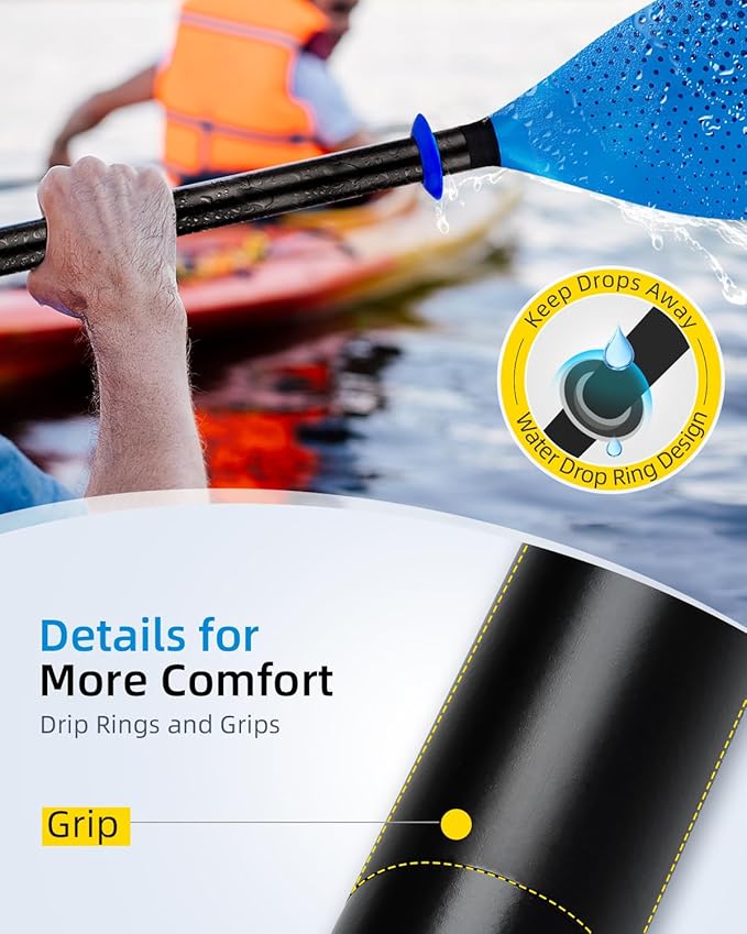 OCEANBROAD Kayak Paddle 86in/218cm, 90.5in/230cm Alloy Shaft 2-Piece Floatable Kayak Oar for Kayaking Canoeing Boating