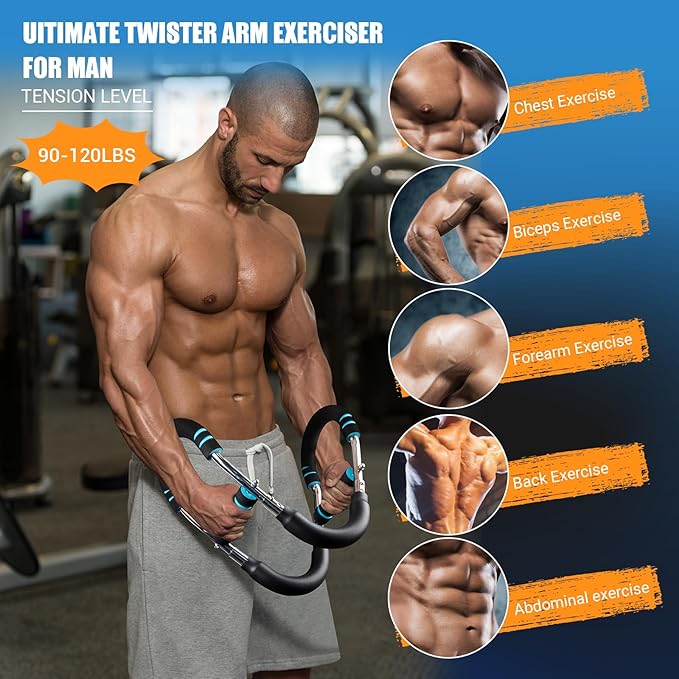 Twister Arm Trainer, Adjustable 6 Resistance Levels(30-120lb) Twister Arm Chest Exerciser with 4 Springs & Poster for Men & Women, Chest Workout Device Equipment for Chest Clip Muscle & Arm Strength