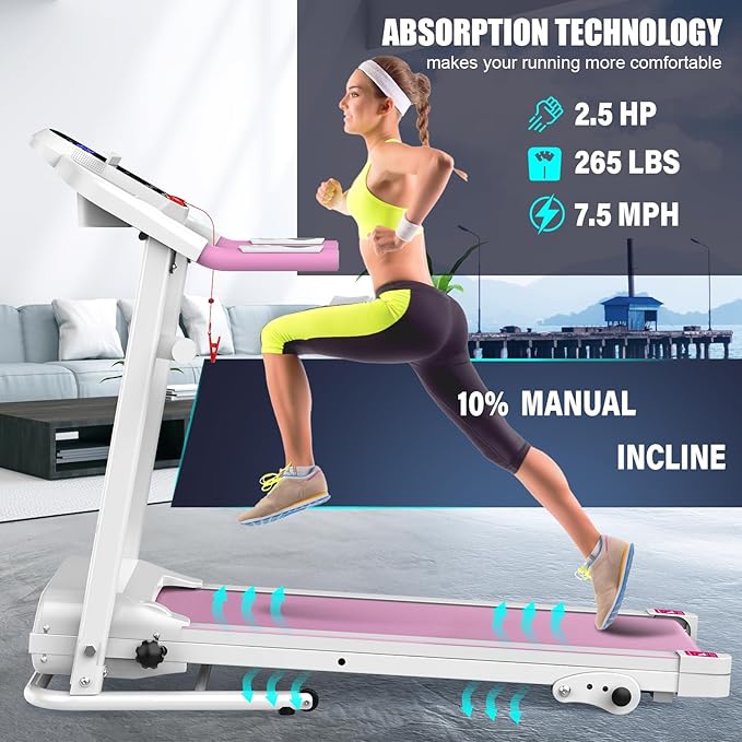 FYC Compact Folding Treadmill for Home - 2.5HP Quiet Brushless Motor, 3-Level Incline, 7.5 MPH, Shock Absorption, Space-Saving Design for Running, Walking - Treadmill for Small Spaces & Home Use